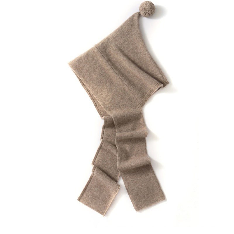 Pure Cashmere Hooded Scarf with Pom Soft Cashmere Hooded Wrap Scarf Taupe M