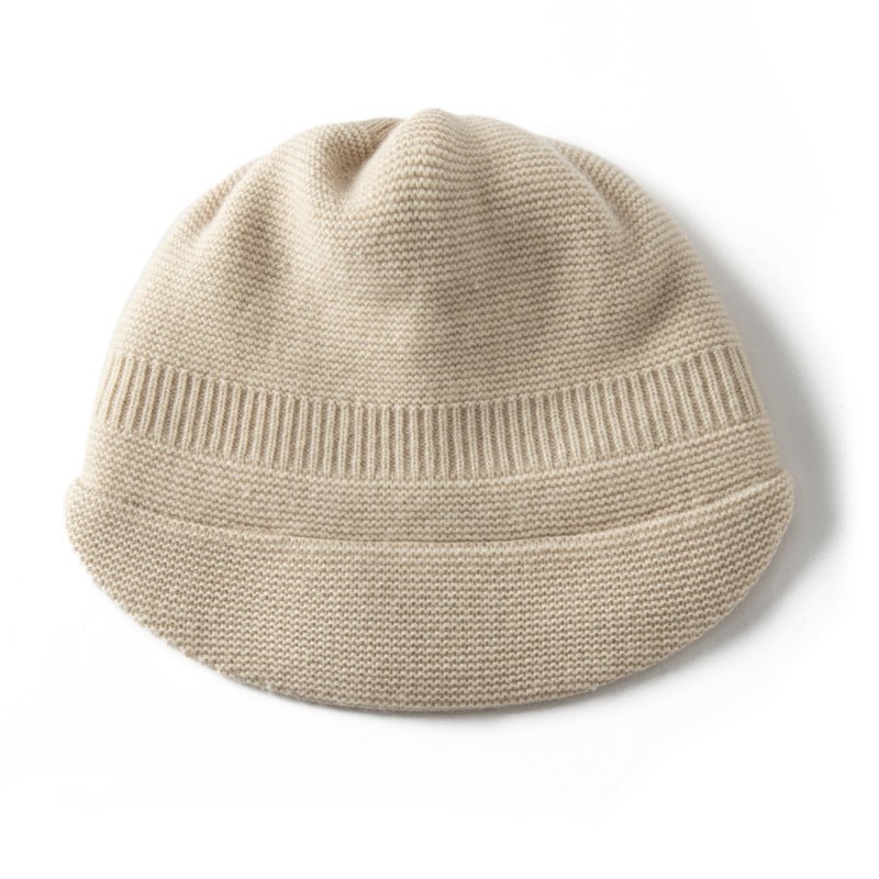 Pure Cashmere Knit Visor Cap Cashmere Beanie with Brim Cashmere Knit Hat Beige M