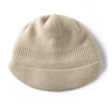 Pure Cashmere Knit Visor Cap Cashmere Beanie with Brim Cashmere Knit Hat Beige M