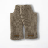 Ribbed Cashmere Fingerless Gloves Scalloped Edge Cashmere Mitts Taupe M