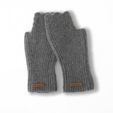 Ribbed Cashmere Fingerless Gloves Scalloped Edge Cashmere Mitts Gray M