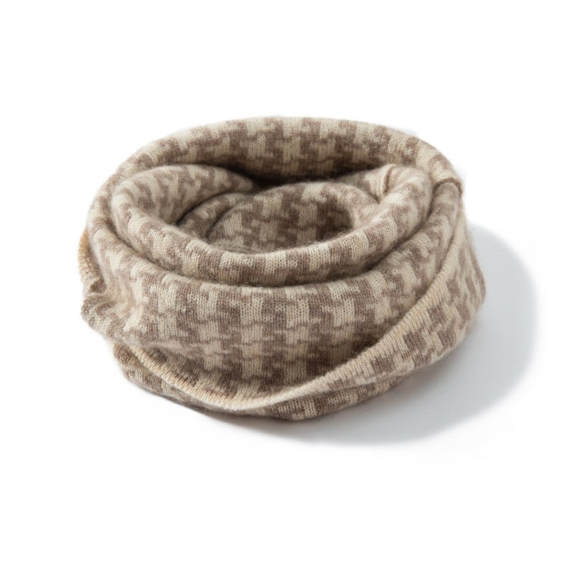 Pure Cashmere Neck Gaiter Cashmere Snood with Modern Patterns Cashmere Scarf Taupe M