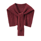 Womens Pure Cashmere Cable Knit Shawl Cashmere Scarf Back Warmer Claret M