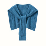 Womens Pure Cashmere Cable Knit Shawl Cashmere Scarf Back Warmer Blue M