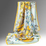 Pure Long Silk Scarf For Women Floral Print Square Silk Scarves Yellow L