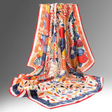 Pure Long Silk Scarf For Women Floral Print Square Silk Scarves Iridescent Pastel L