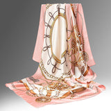 Pure Long Silk Scarf For Women Floral Print Square Silk Scarves Pink L