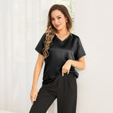Pure Silk Blouses Short Sleeves Womens Pure Silk Top Black XS