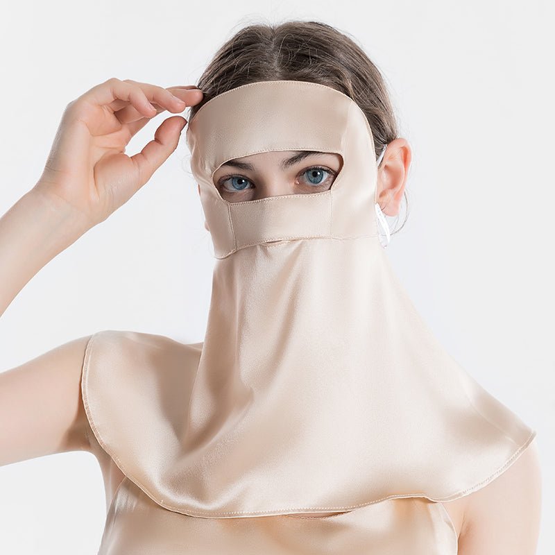Full Coverage Silk Face Mask Sensitive Silk Full Face Anti - uv Masks Champagne M