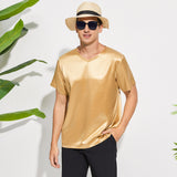 Pure Silk T-Shirts For Men Luxury V - Neck Silk Top Tee Black XS