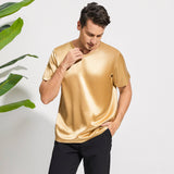 Pure Silk T-Shirts For Men Luxury V - Neck Silk Top Tee Black XS