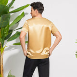 Pure Silk T-Shirts For Men Luxury V - Neck Silk Top Tee Black XS
