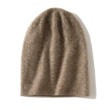Reversible Double Layer Cashmere Knit Beanie Double Sided Cashmere Hat Folded Edge Taupe M