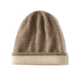 Reversible Double Layer Cashmere Knit Beanie Double Sided Cashmere Hat Folded Edge Taupe M