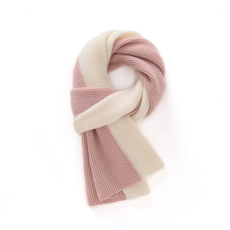 Rib Knit Cashmere Scarf Colorblock Cashmere Wrap for Men and Women Pink + Ivory M