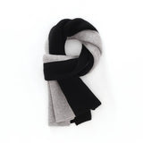 Rib Knit Cashmere Scarf Colorblock Cashmere Wrap for Men and Women Black + Grey M