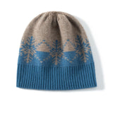 Winter Wonderland Cashmere Beanie Hat With Snowflake Print Blue M