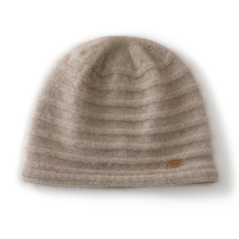Rib Textured Pure Cashmere Beanie Unisex Thick Cashmere Knit Hat Camel M