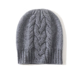 Ribbed Edge Cashmere Hat Braid Pattern Cashmere Beanie for Women Grey M