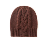 Ribbed Edge Cashmere Hat Braid Pattern Cashmere Beanie for Women Coffee M