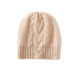 Ribbed Edge Cashmere Hat Braid Pattern Cashmere Beanie for Women Beige M