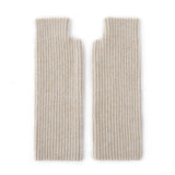 Ribbed Pure Cashmere Gloves Cashmere Wrist Warmers Long Cashmere Mitts Beige M