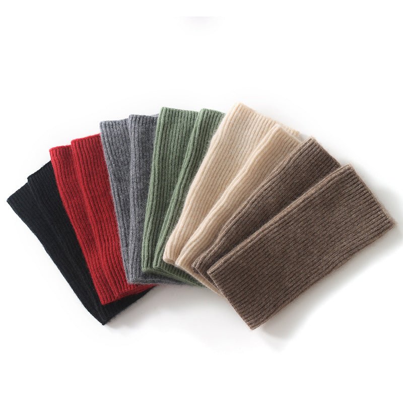 Ribbed Pure Cashmere Knit Headband Half - finger gloves Cashmere Gloves Beige M