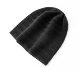 Ribbed Stripe Cashmere Knit Beanie Cashmere Slouchy Beanie Cashmere Winter Hat Black M