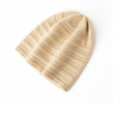 Ribbed Stripe Cashmere Knit Beanie Cashmere Slouchy Beanie Cashmere Winter Hat Beige M