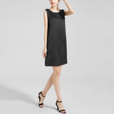 Round Neck Silk Dress Sleeveless Wedding Guest Party Dresses Black XS