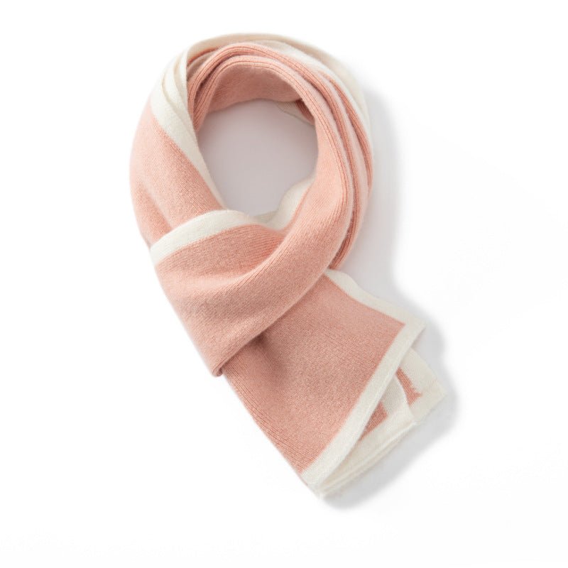 Short Ribbed Cashmere Winter Wrap For Kids And Women Colorblock Scarf Pink M