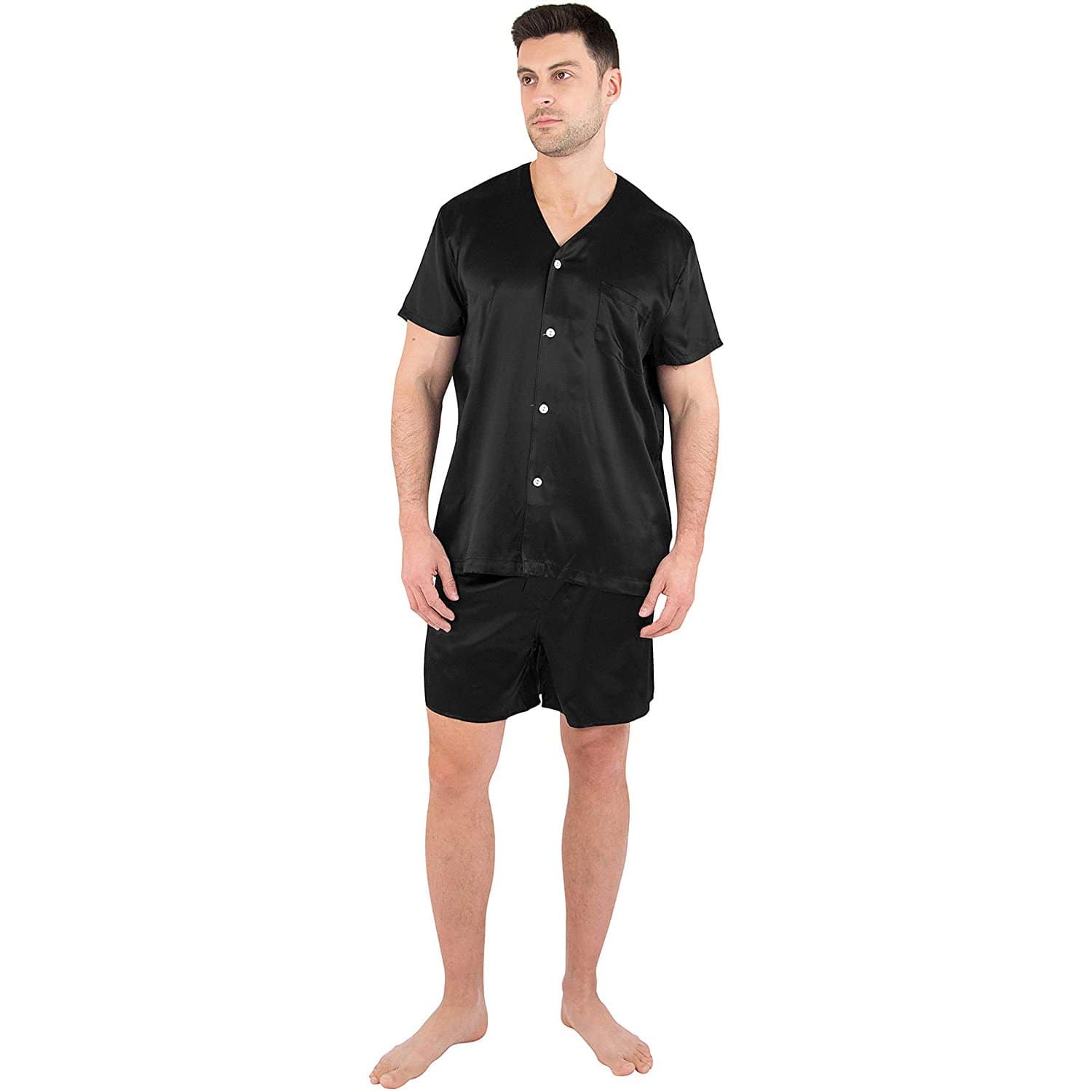 Mens Silk Pajamas Button Down Mens Silk Pajama Set Silk Shorts Set Black S