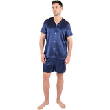 Mens Silk Pajamas Button Down Mens Silk Pajama Set Silk Shorts Set Navy Blue S