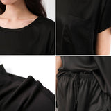 Short Silk Pajama Set for Women Black XS