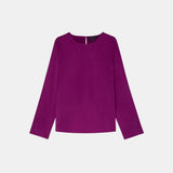 Womens Crew Neck Silk Blouse Minimalist Long Sleeve Silk Shirt Purple XS