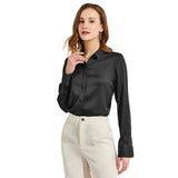 Silk Blouses For Women Long Sleeve Silk Button Shirts Black XS