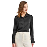 Silk Blouses For Women Long Sleeve Silk Button Shirts Black XS
