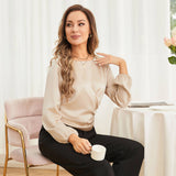 Women Silk Blouses Dressy Long Sleeve Pleated Silk Wrap Tops Champagne XS