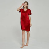Silk Chemise Women's Short Sleeve Round Neck Silk Nightdress Claret XS