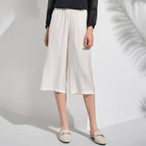 Silk Cropped Pants For Women Loose Silk Culotte Pants Work Silk Trousers White XS