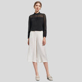 Silk Cropped Pants For Women Loose Silk Culotte Pants Work Silk Trousers White XS