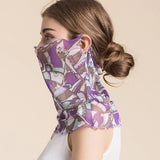 Silk Floral Printed Neck Gaiter Silk Face Masks Scarf For Women Style - 1 M