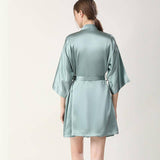 Matching Silk Slip Dress Silk Kimono Robe Womens Two Piece Silk Set Green XS