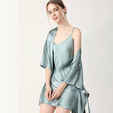 Matching Silk Slip Dress Silk Kimono Robe Womens Two Piece Silk Set Green XS
