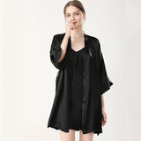Matching Silk Slip Dress Silk Kimono Robe Womens Two Piece Silk Set Black XS