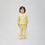 Boys Classic Silk Pajama Set with Piping Long Sleeve Button Down Silk Pajamas Gold XS
