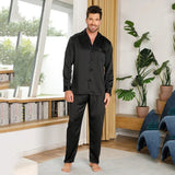 Silk Pajamas for Men 100% Real Silk Pajamas Set Black XS
