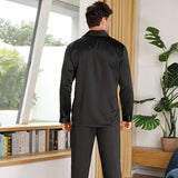Silk Pajamas for Men 100% Real Silk Pajamas Set Black XS