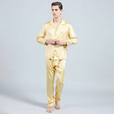 Silk Pajamas for Men Long Sleeve Gold L