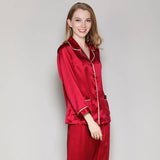Silk Couple Pajamas Set Matching Pure Silk Pajamas Red XS